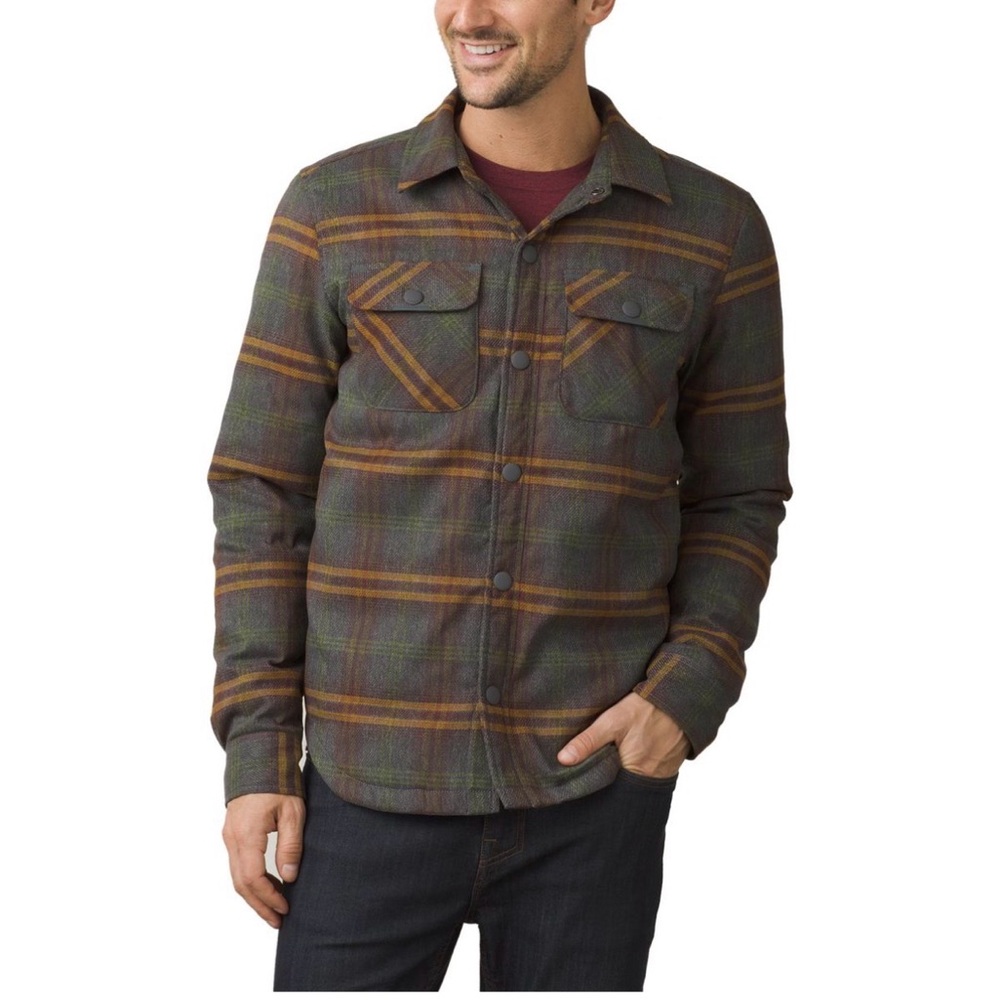Prana Green Plaid Lightweight Shacket with Brown Stripes Down size M